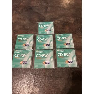 Lot If 7 Memorex CD-RW Rewritable 4X700MB 80 Min w/ Slim Jewel Cases (F19)